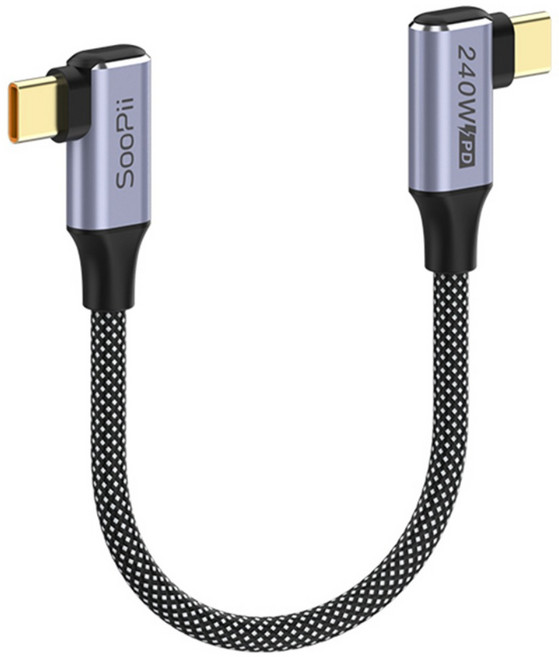 수피 USB C타입 240W 양방향 ㄱ자 초고속충전 케이블 S47DR, 1개, 실버, 20cm