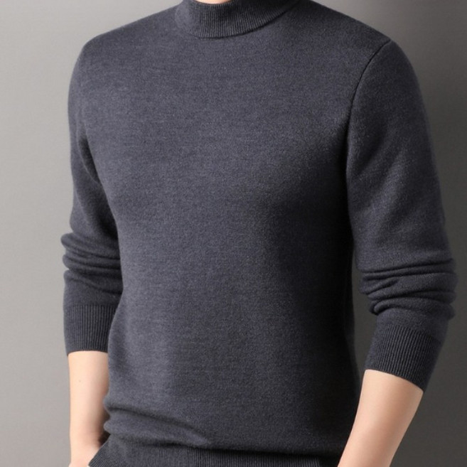 이즈리엘 남자 반목폴라 니트 고급 울 혼방 무지 부드러운 긴팔 니트