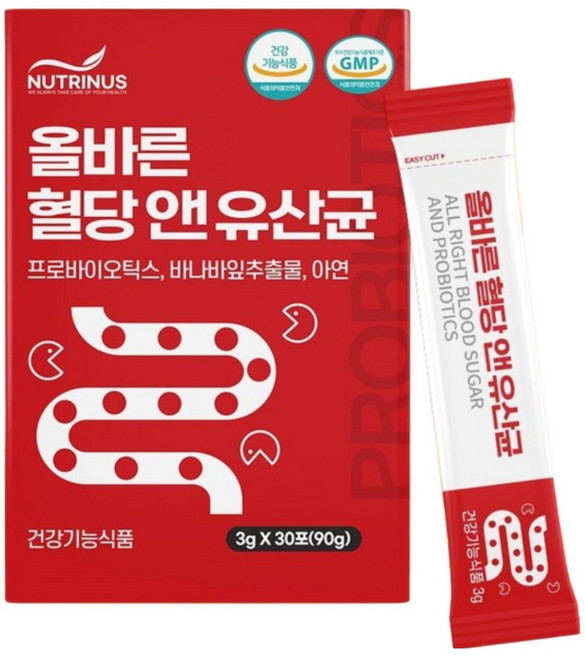 혈당 앤 유산균 프로바이오틱스 바나바잎추출물 아연 혈당케어 코로솔산 특허 유산균 혈당조절 유산균 식후 혈당 상승 억제 혈당 건강 장건강 혈당유산균 1박스, 30개, 3g