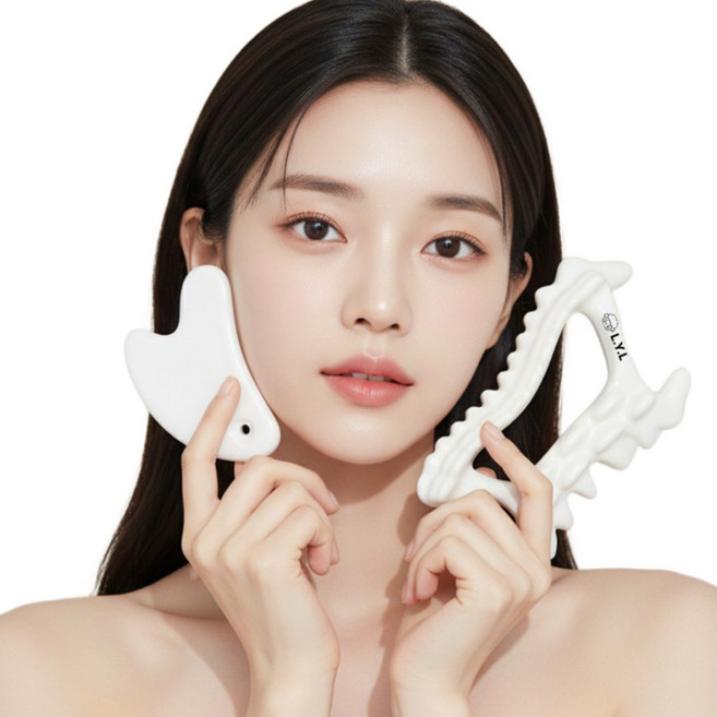 믿추 괄사 마사지기 얼굴 바디 두피 홈케어, 화이트, 1개