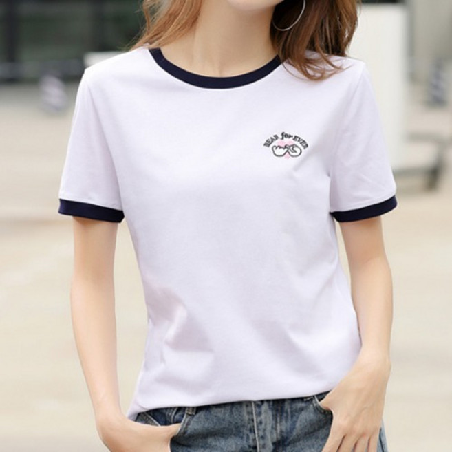 나바바 NT740 여성 포에버 자수 포인트 심플 반팔 티셔츠