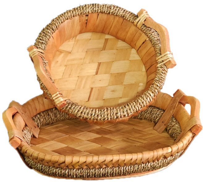 89마트 내추럴 라탄 수납 바구니 트레이 바스켓, 1개, 원형