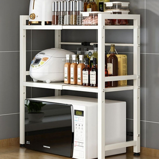 아이케이 주방 다용도 선반 2단 3단 전자레인지 커피포트 수납 높이조절 넓이조절, 백색