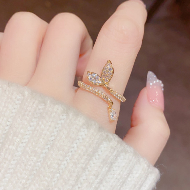 씨씨주얼리14K 머메이드 큐빅 오픈 반지 여성 레이어드 링