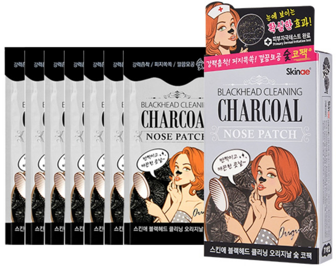 스킨애 블랙헤드 클리닝 오리지날 숯 코팩 7매입 코 팩/패치, 7개입, 1개