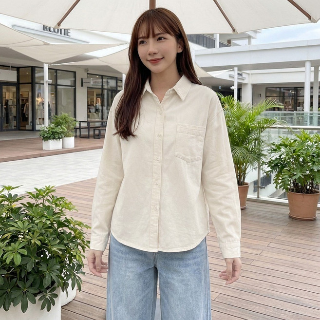 斜紋棉親膚寬鬆襯衫外套 長袖襯衫 上衣 翻領排釦口袋襯衫 外套 薄外套 糖果色襯衫