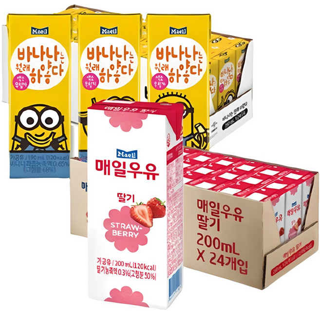 매일유업 바나나는 원래 하얗다190ml 24팩+딸기우유200ml 24팩
