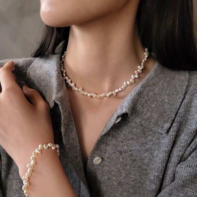 천연 담수진주 볼드 6mm 못난이 담수 밥풀 팔찌 목걸이 266