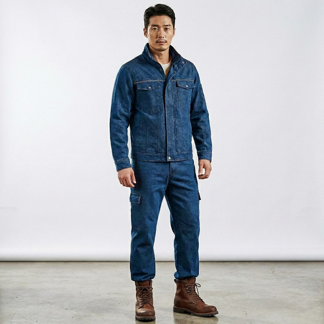 제로랩 남성 봄가을 용접 현장복 데님 상하의 세트