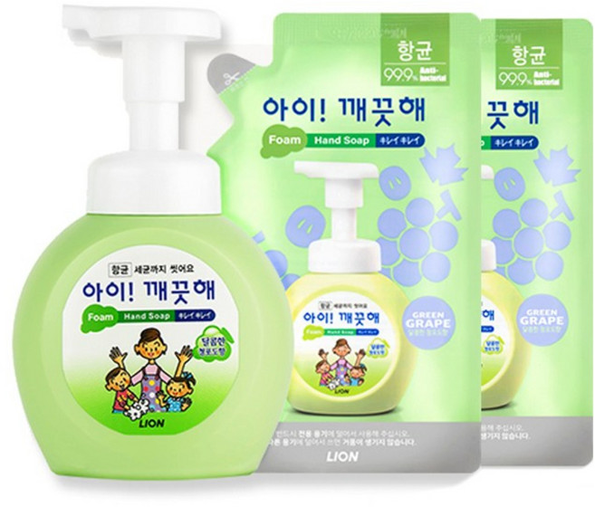 아이깨끗해 핸드워시 거품형 용기250ml +리필2개 청포도, 청포도향, 1세트