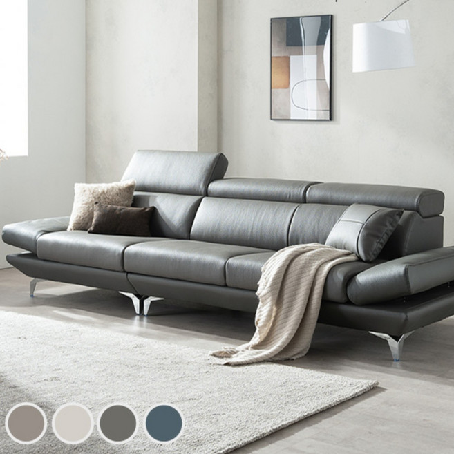 BIF보루네오 디에르 노이스 천연통가죽 4인 소파, 라이트그레이, 색상:라이트그레이