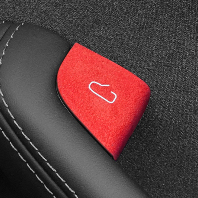 테슬라 도어 버튼 스티커 알칸타라 카본파이버 스크래치 방지 주니퍼 하이랜드, 알칸타라레드(주니퍼/하이랜드), 도어캐치