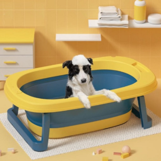 차즈마켓 반려동물 소프트 접이식 욕조, 온도계욕조 블루, 블루(온도측정O), 1개