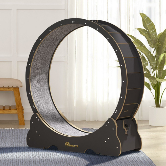 런캣 캣휠 롤러 실내사용 고양이 운동훈련 헬스 캣휠 원목색 다양한, XL, 검정색, 1개