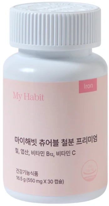 마이해빗 츄어블 철분 프리미엄 크랜베리 맛 550mg, 1개, 30정 - 쿠팡