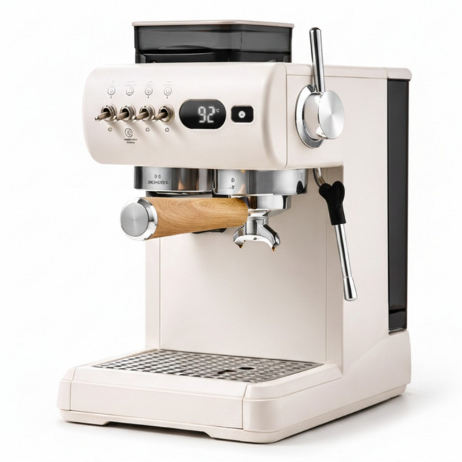 가정용 커피메이커 우유 거품기가 있는 에스프레소 머신 컴팩트 커피머신 가정용 사무실용 에스프레소/카푸치노/라떼 만들기, 아이보리, KF5580