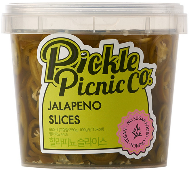 피클피크닉 할라피뇨 피클 무설탕 수제피클 Pickle Picnic Co. JALAPENO SLICES No Sugar Added, 1개, 650ml