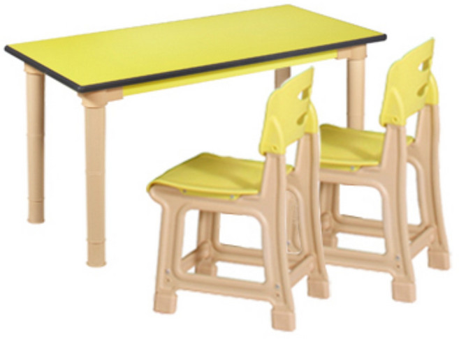 유아 어린이집 유치원 전용 우레탄 2인 책상의자세트, 소형 우레탄(1000x500), H570(유아~초등1), 노랑세트