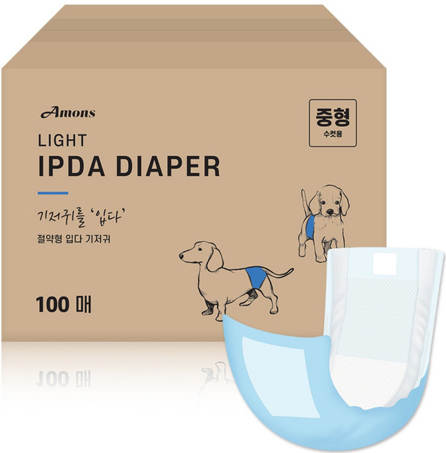 아몬스 국산 입다 절약형 남아용 애견 강아지 기저귀 100매 생리대 팬티 매너벨트, 중형, 100개입, 1개