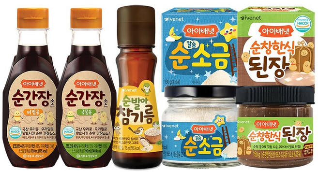 아이배냇 순한양념세트 국물간장+비빔간장+소금+된장+참기름, 간장(국물+비빔)+소금+된장+참기름+뽀로로밴드, 1세트, 735g