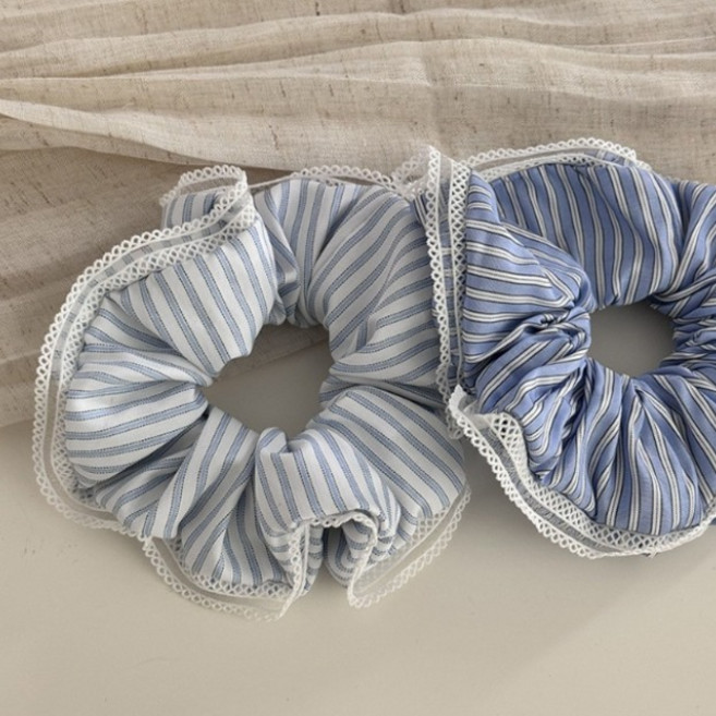 [2종세트] 헤어퀸 여름 블루 스크런치 여성 헤어 머리끈 세트