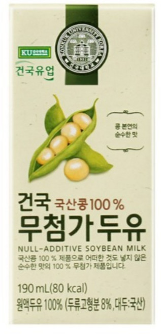 건국유업 국산콩 무첨가 두유, 190ml, 32개