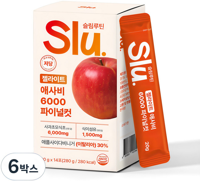 슬림루틴 슬루 젤라이트 애사비 젤리 스틱 애플 사이다 비니거 6000mg, 6박스, 280g