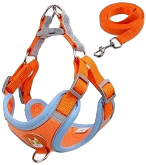 화니행복마트 하네스 H형 앞섬방지 반사 리드줄 세트, 주황, 1개