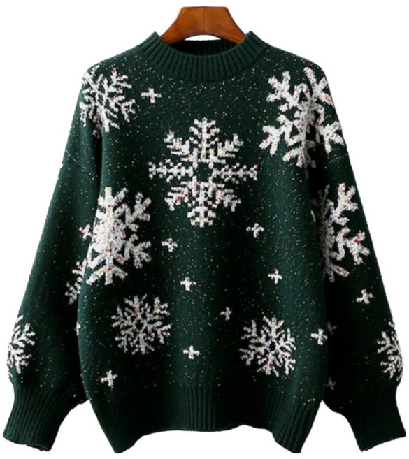 ZAJA 겨울 라운드넥 풀오버 니트 눈꽃 크리스마스 스웨터 커플룩