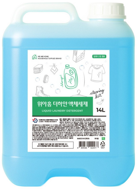 위아홈 더하얀 대용량 세탁세제 드럼겸용 1개 14L
