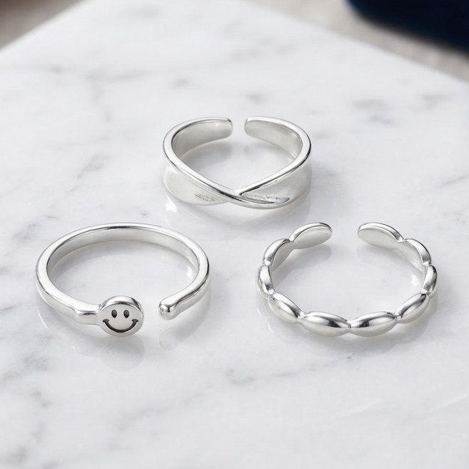 레이어리 S925 도금 실버 은반지 세트 볼드 오픈링 레이어드 2종 3종 세트 모음(케이스 포함)