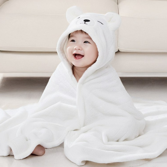 에뜨람 아기 목욕타올 샤워가운 수건 신생아 순면 베이비 후드 비치 KC인증상품, 베어 화이트_목욕타올, 1개