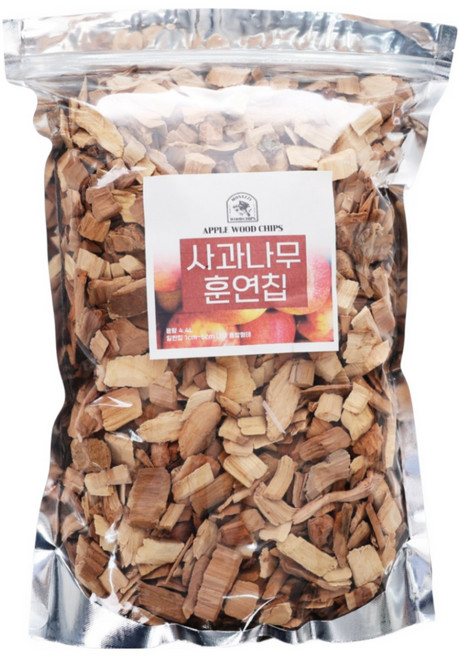 [모사찌] New 대용량 훈연칩 5종 사과나무 참나무 복숭아나무 체리나무 단풍나무 톱밥 바베큐 1.35L, 1개