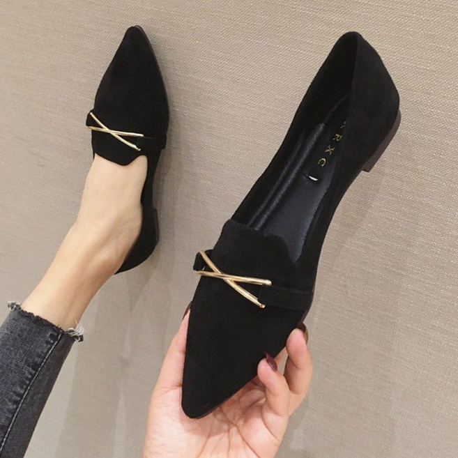 TKX 플랫슈즈 여성 심플 패션 스웨이드 소재 금속 디자인 봄 가을 발편한 KW81