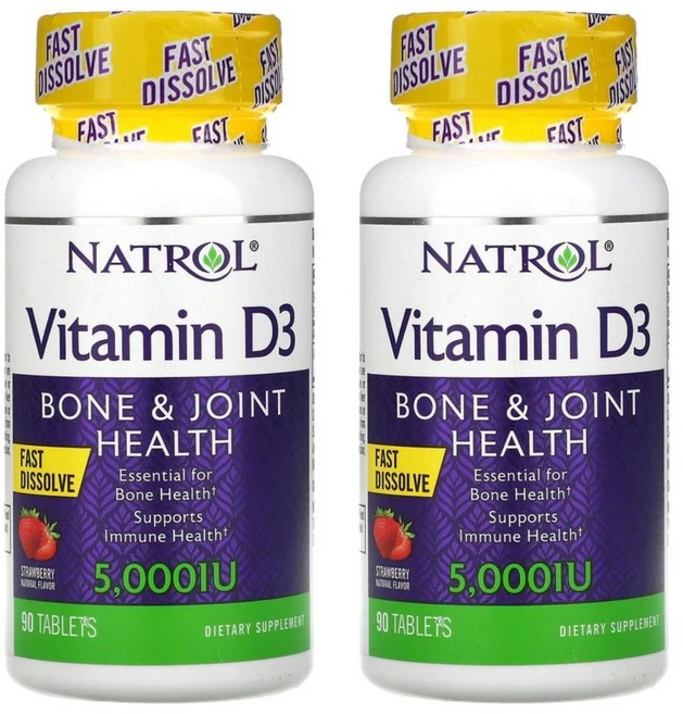 Natrol Vitamin D3 나트롤 비타민 본 조인트 헬스 5000IU 90정 2팩, 2개 - 쿠팡