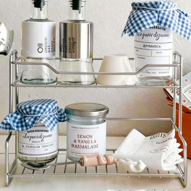 Aimeen 주방 다용도 선반 스텐 일체형 틈새 수납 양념통 건조대 컵 정리대 2단, 1개