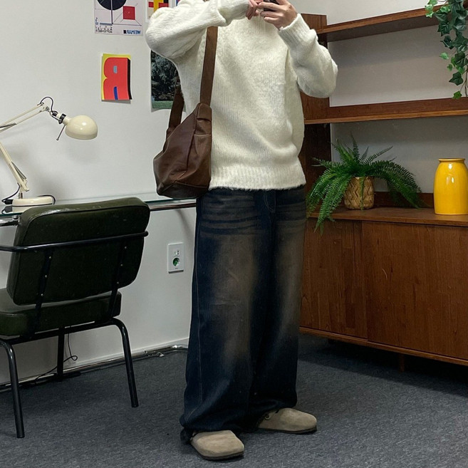 르위 레더 크로스백 가죽가방 데일리 캔버스 학생 메신저백