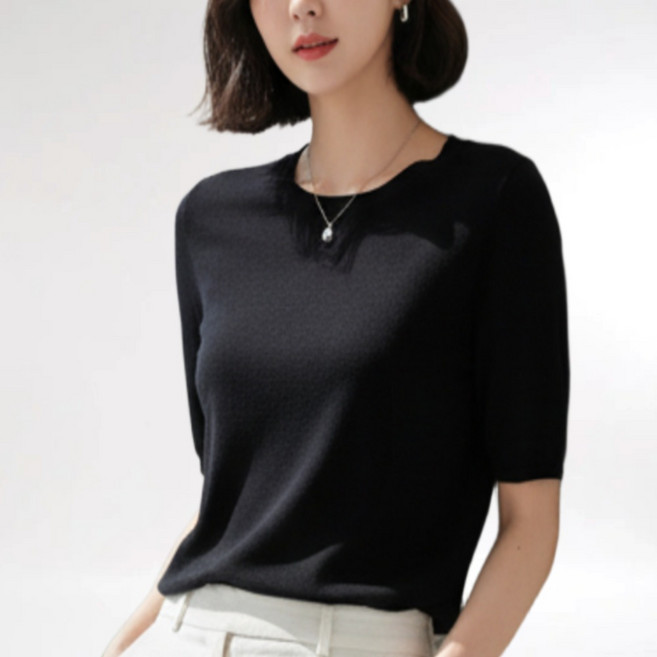 제이지나 여성 반팔 니트 라운드 니트티