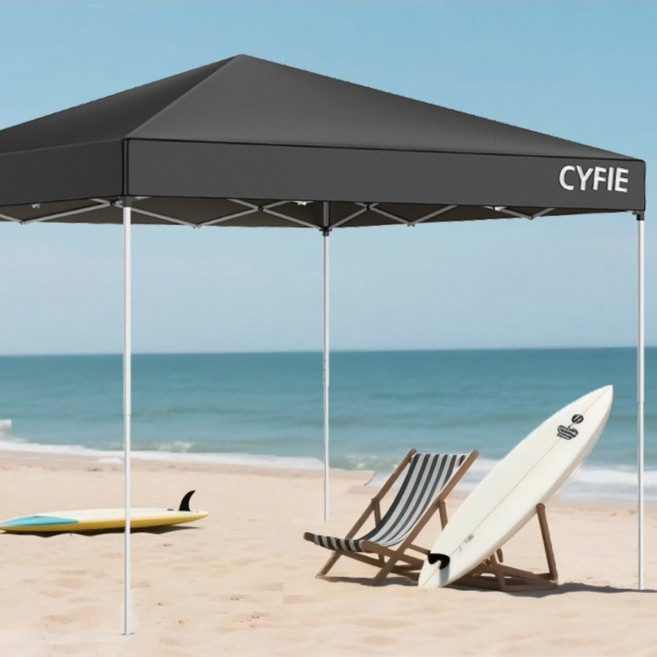 CYFIE 정원용 캐노피 천막 야외 접이식 테라스 차양막 행사용 방수 텐트 캠핑 타프 대형 3x3 여름 4-6 인용, 블랙