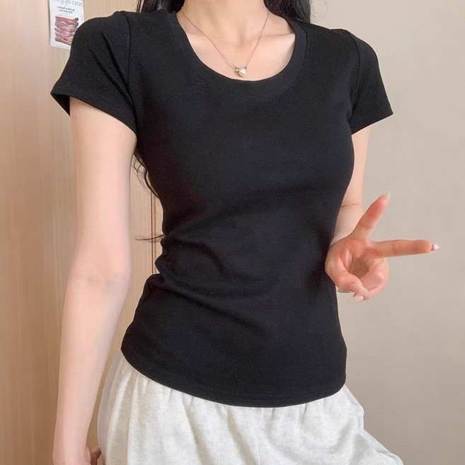 샤일리 여성 슬림핏 라운드 반팔 티셔츠 빅사이즈까지