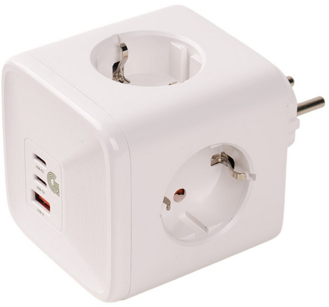 지클릭커 4구 3포트 C타입 PD충전 접지 컬러 4000W 고용량 콘센트 큐브 멀티탭, 1개, 화이트, 7.8cm