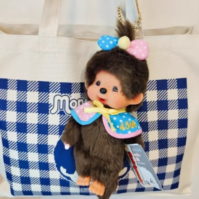몬치치 인형 봉제 애착인형 키링 45주년 키링 일본 직수입 정품 키링 아기 몬치치 턱받이 몬치치 키링, 1개, 45주년 몬치치