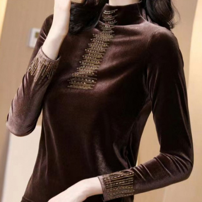 COSYEVNO 여성 벨벳 티셔츠 겨울 슬림핏 모던 컴포트 톱 LFHnstx-7