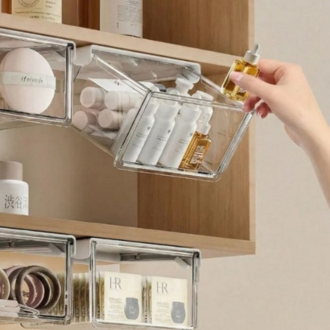부착식 슬라이딩 히든 서랍 무타공 수납함, 1개, 혼합색상