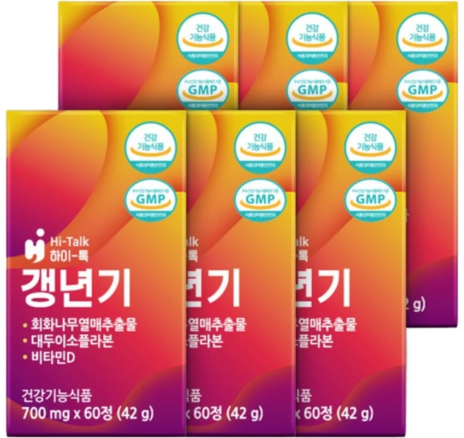 하이톡 갱년기 회화나무열매추출물 대두이소플라본 에스트로겐 여성호르몬 비타민D 700mg, 6개, 60정 - 쿠팡