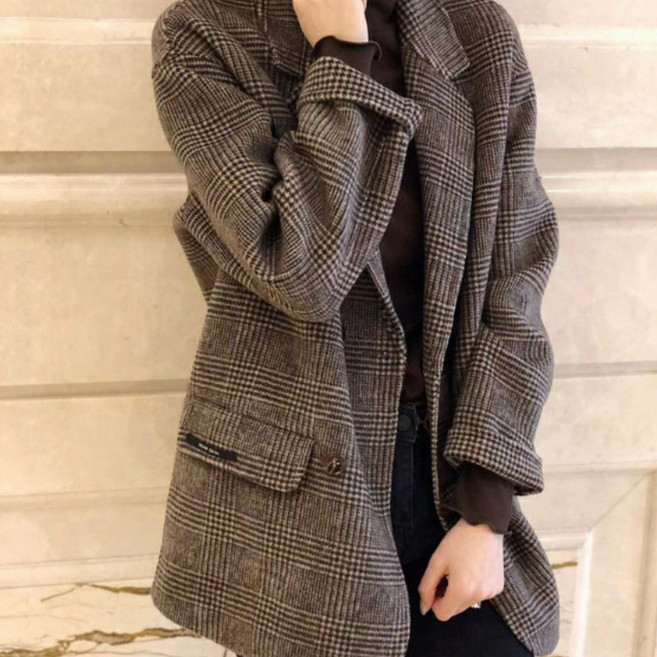 비아이와이 여성 통근 체크 정장 모직 코트 DH1265