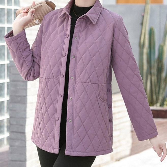 중년여성용 웰론 잠바 심플 루즈핏 긴팔 누빔 경량 아우터 간절기 데일리 방한 바람막이 엄마 셔츠형 퀼팅 면코트 빅사이즈