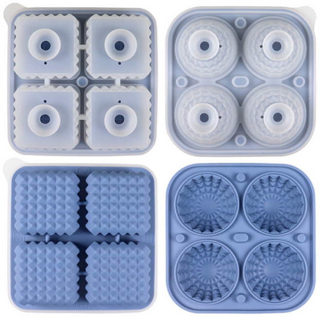 맬슨 실리콘 왕 얼음틀 하이볼 위스키 빅 아이스볼 트레이 대형 메이커 4구, 1세트, 스카이블루RS