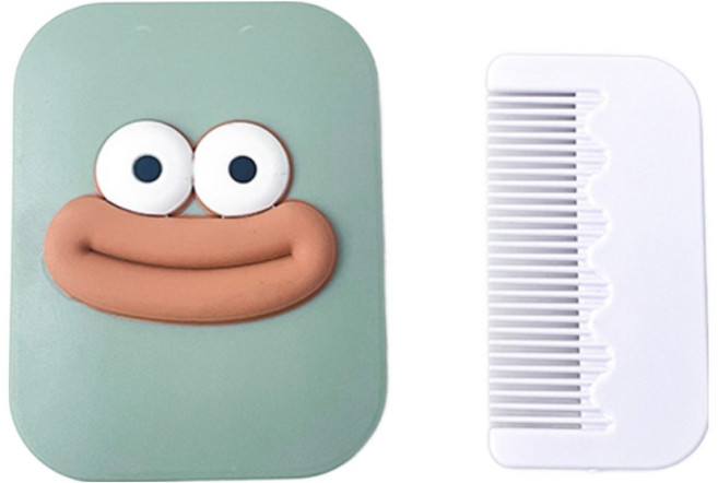 일호장신구 눈 입 포인트 거울 빗 세트 가방 필수템 컴팩트한 미니미니 헤어 관리 도구, 1개, 눈입포인트거울빗세트 그린