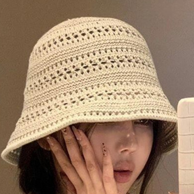 니트 버킷햇 모자 여성 큰머리 통기성 여행 크로셰 벙거지 여름 빅사이즈 캐주얼 모자